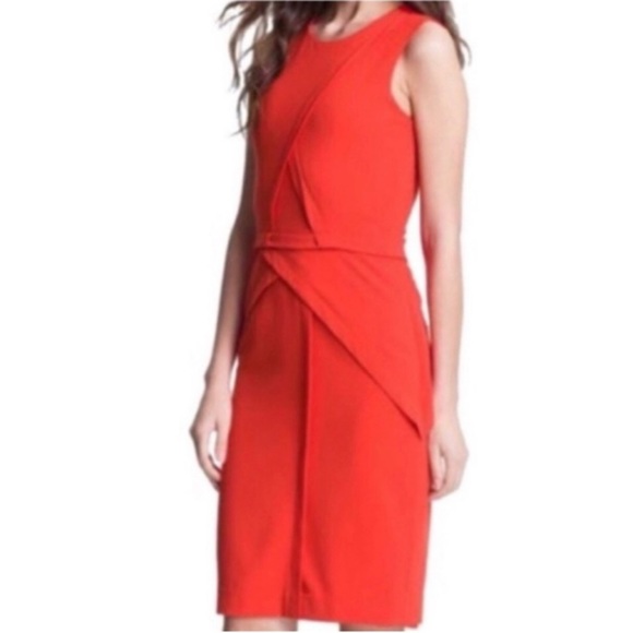 BCBGMaxAzria Ida Peplum Round Neck Sleeveless Dress, Bright Poppy, Petite 4P - Picture 3 of 5